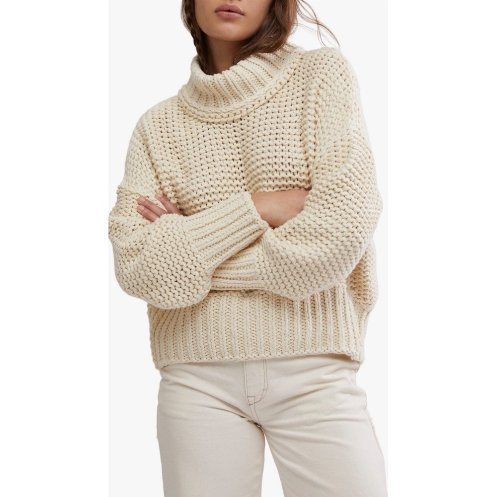 Free People My Only Sunshine Chunky Knit Sweater Cowl Neck Sz‎ S Slouchy Cozy
